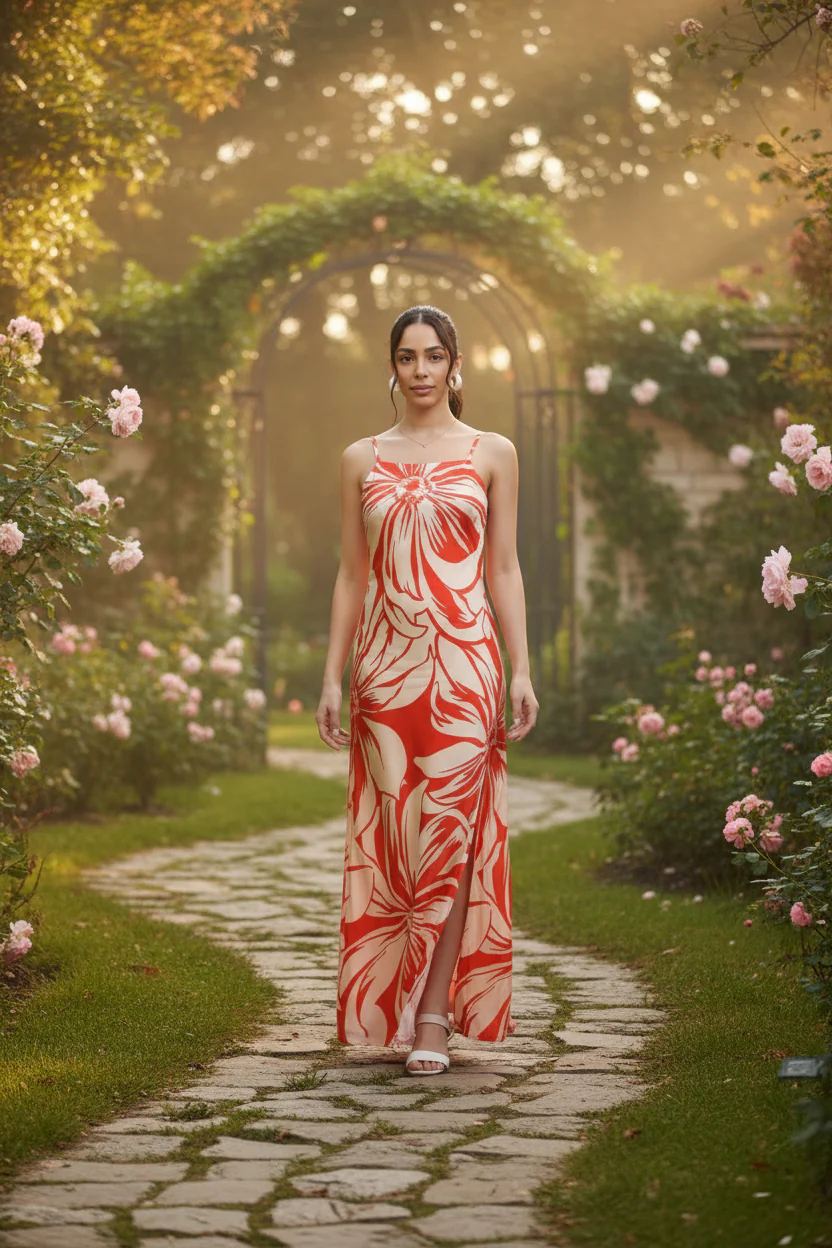 Women Satin Floral Slit Dress - Image 4