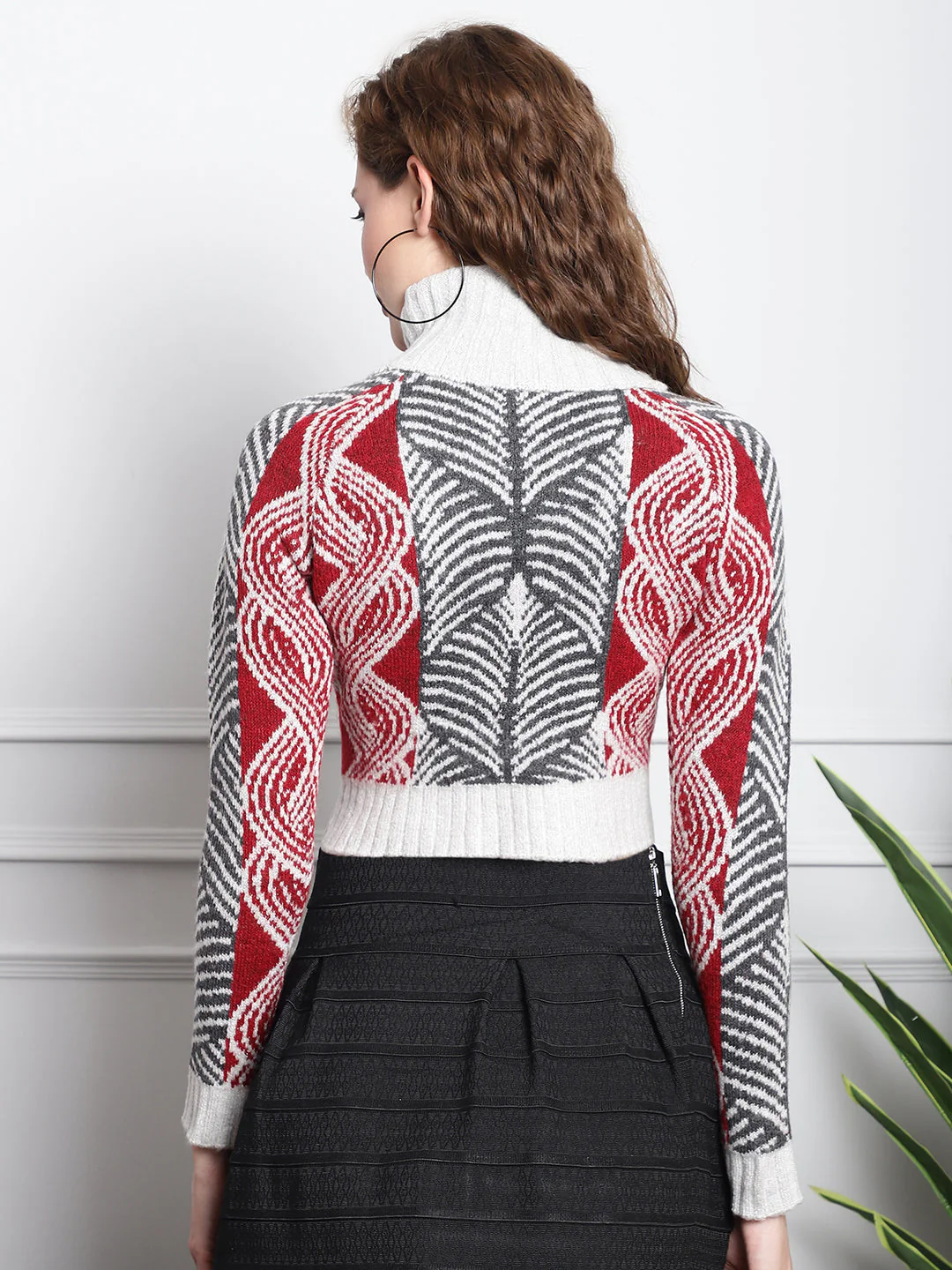 Women Red High Neck Sweater - Image 6