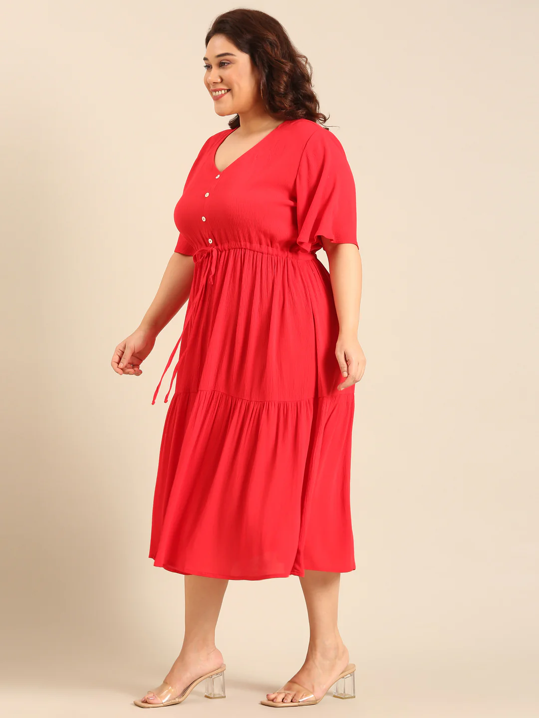 Women Red Midi Dress - Image 5