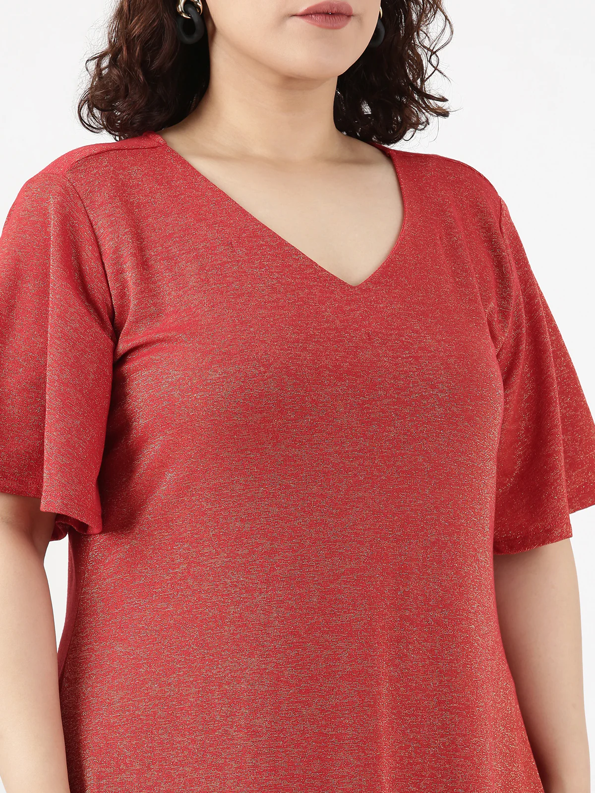 Women Red Shimmer Dress - Image 3