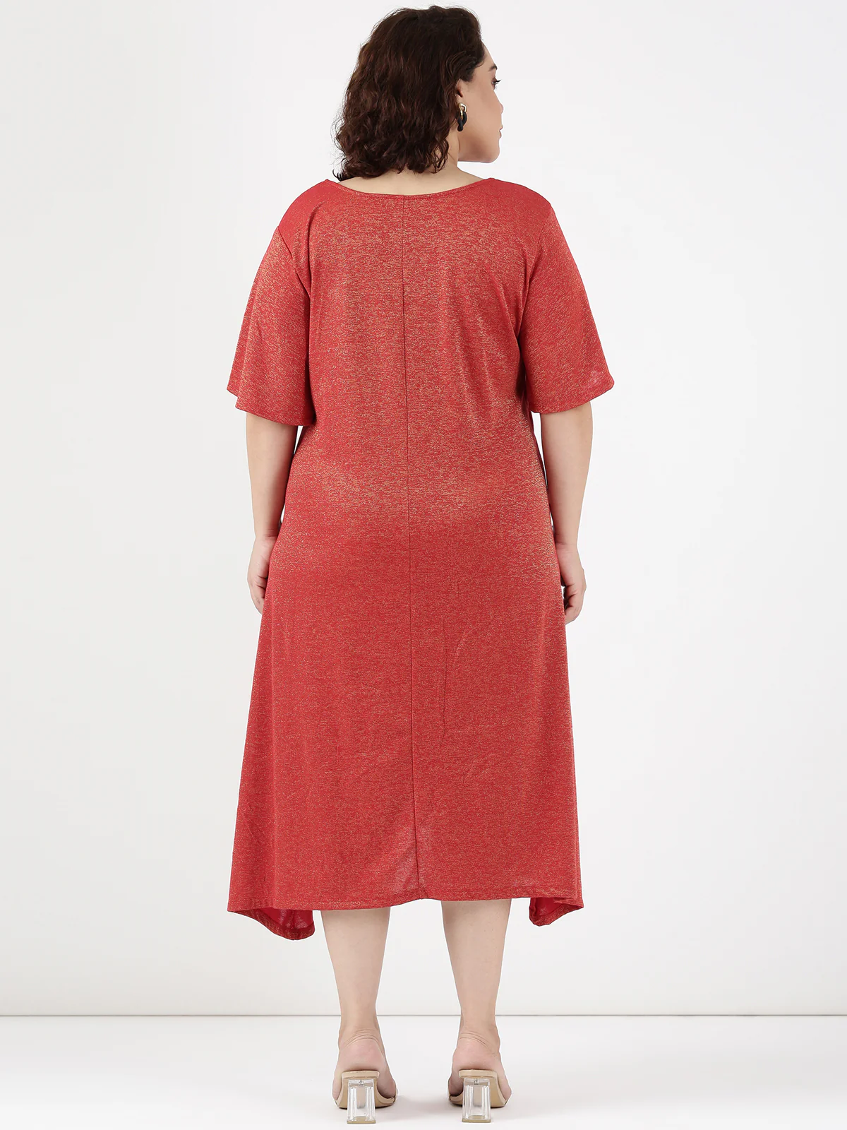 Women Red Shimmer Dress - Image 4
