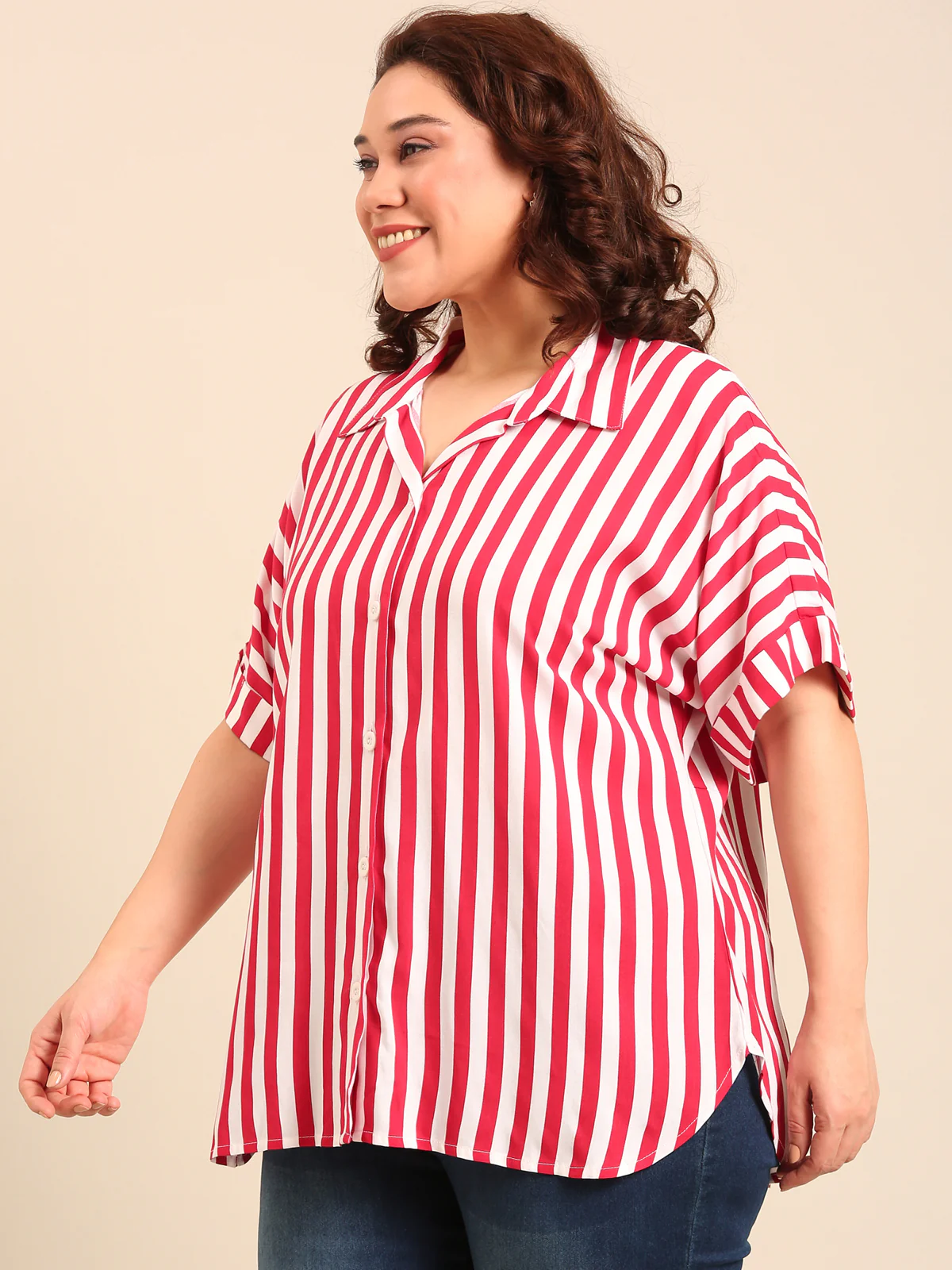 Women Red Striped Shirt - Image 3