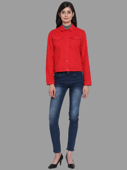 Women Red Trucker Jacket - Image 4