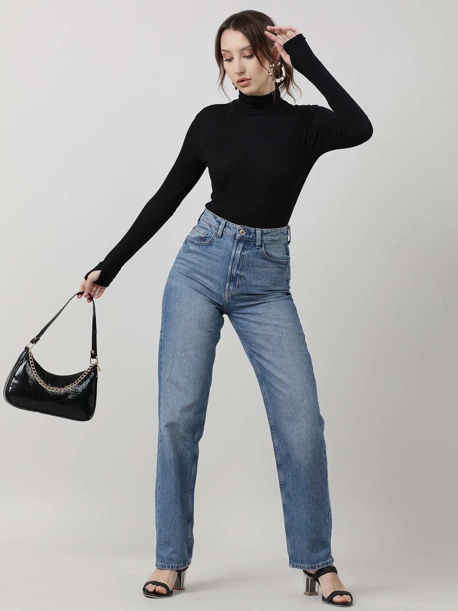 Women Regular Fit Blue Washed Denim Pants