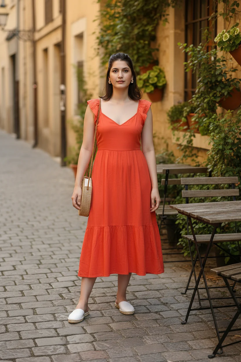 Women Regular Fit Orange Summer Midi Dress - Image 7