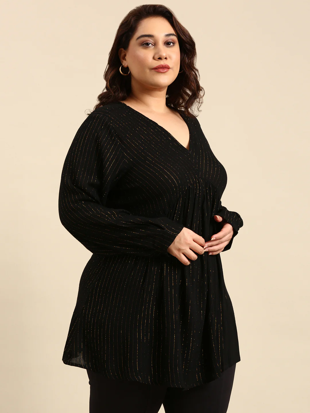 Women Regular Fit Plus Size Lurex Tunic - Image 2