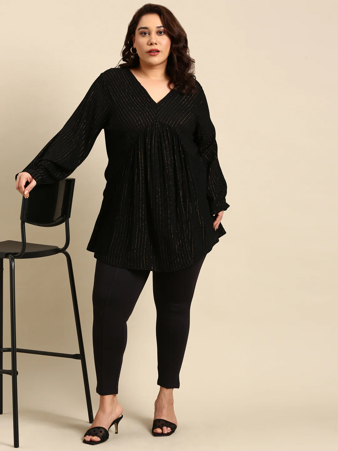 Women Regular Fit Plus Size Lurex Tunic - Image 5