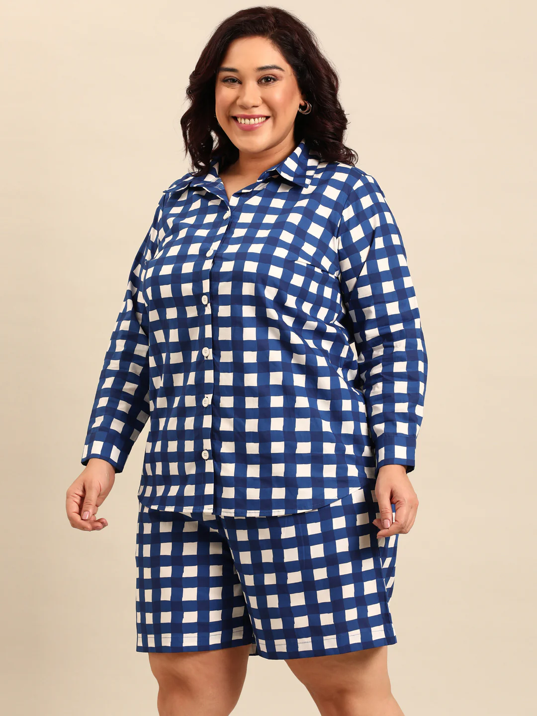 Women Plus Size Navy Checks Shirt - Image 5