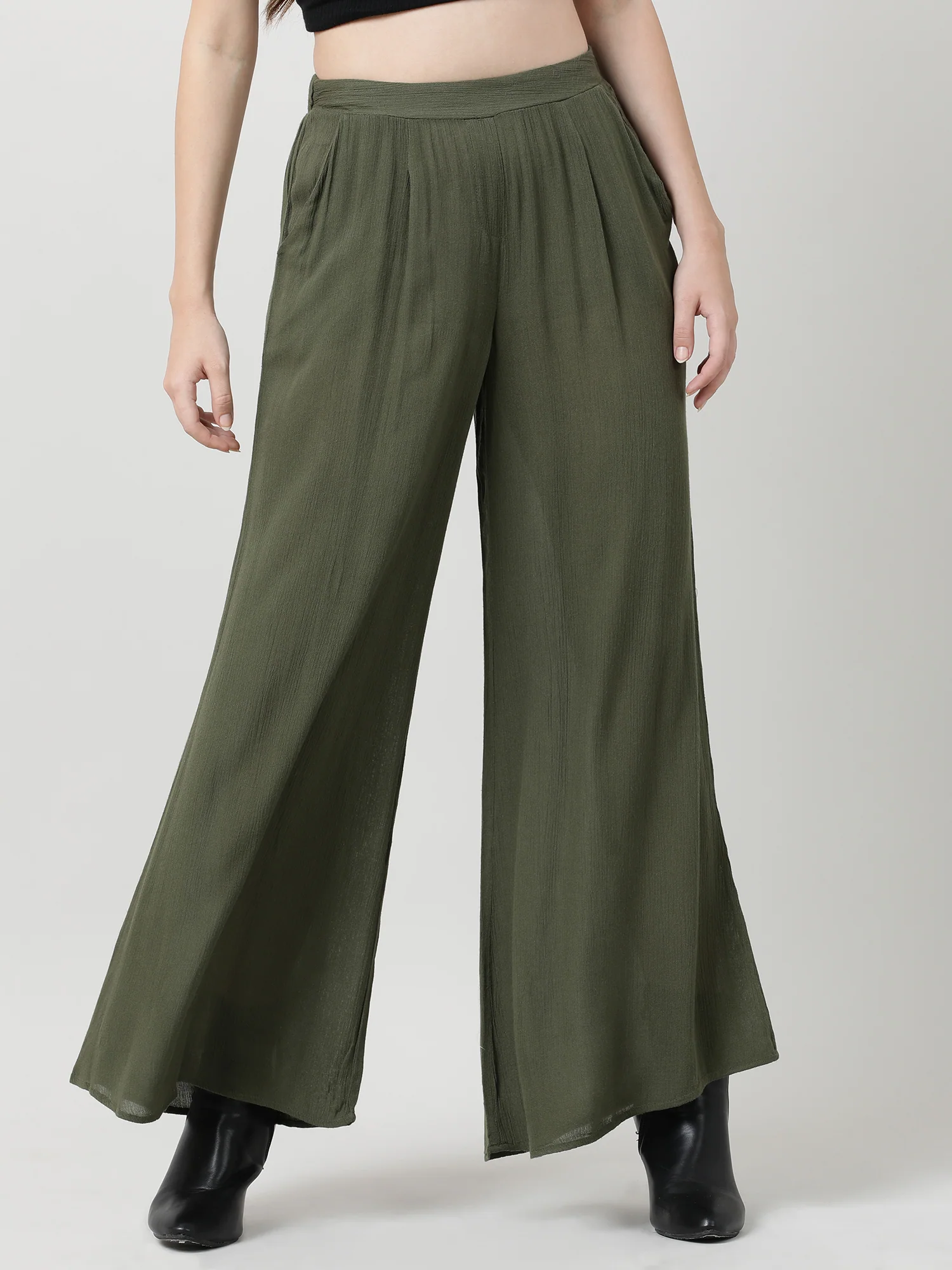 Women Relaxed Fit Olive Pants