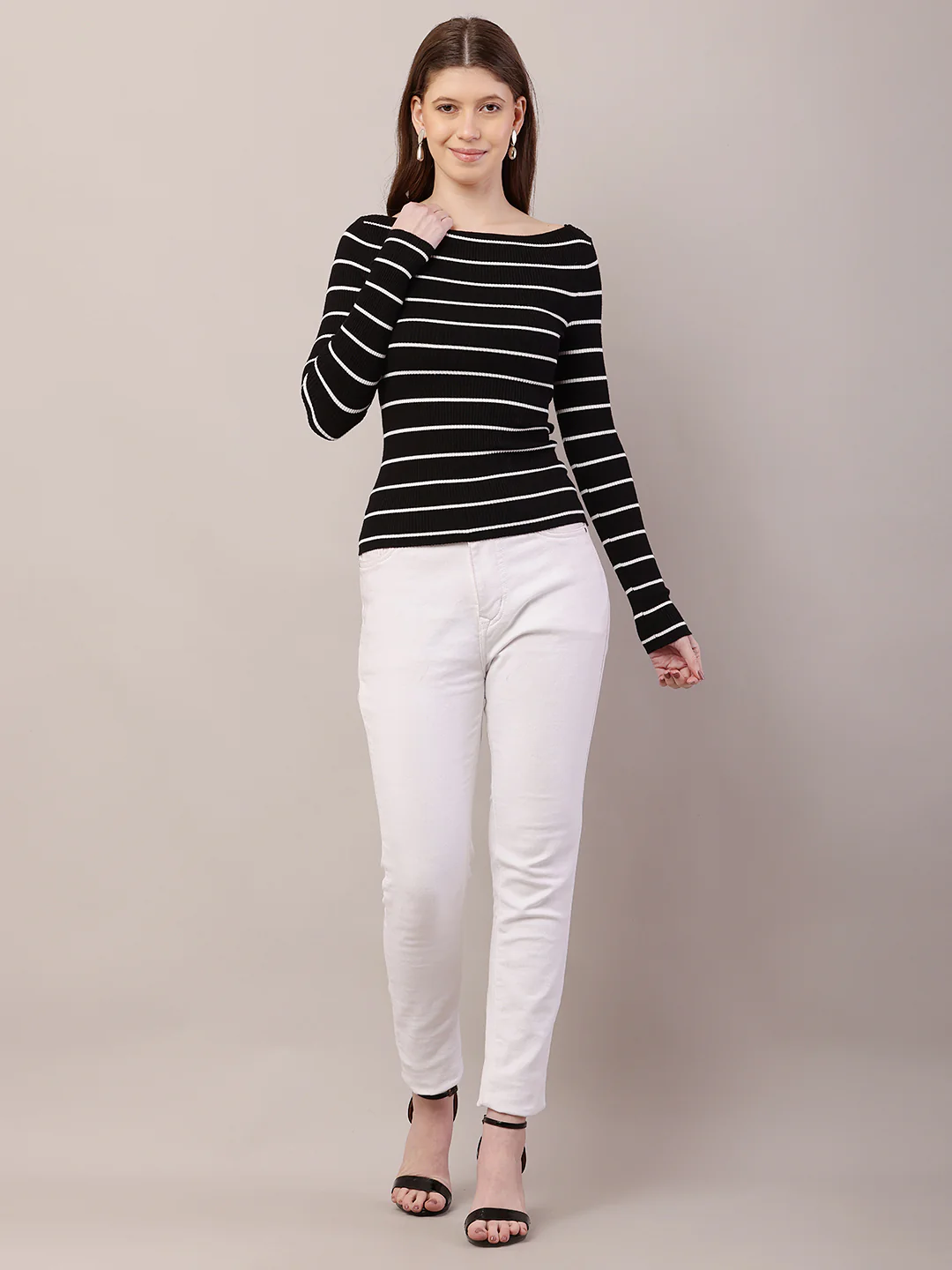 Women Ribbed Black Top - Image 3