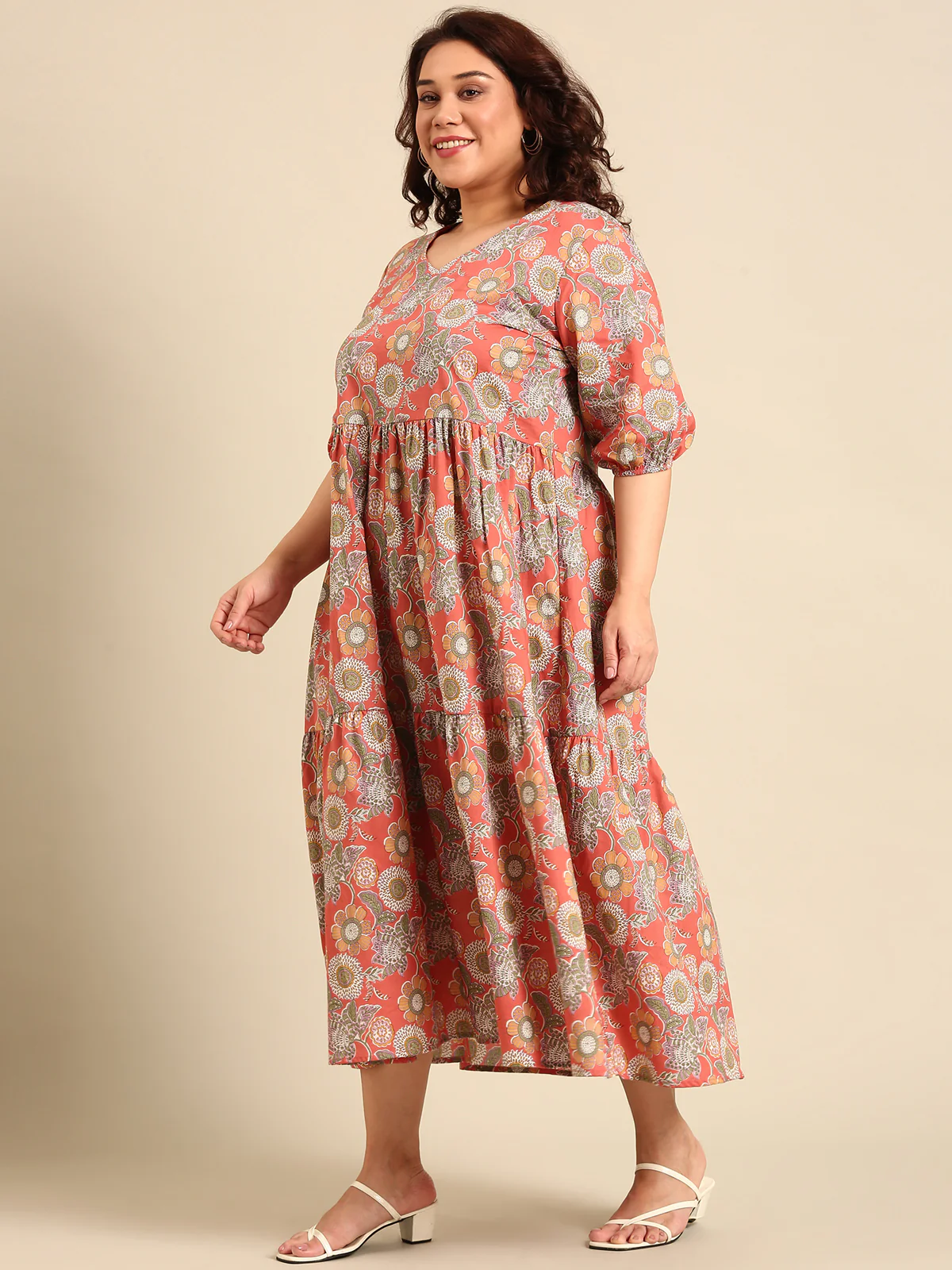 Women Rust Floral Printed Dress