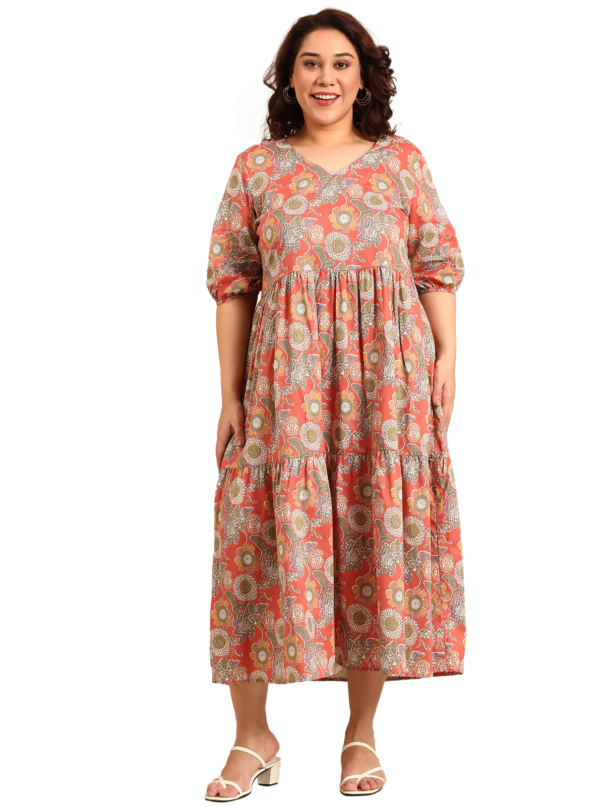 Women Rust Floral Printed Dress - Image 6