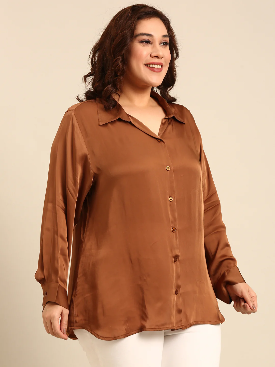 Women Satin Button Down Shirt - Image 5