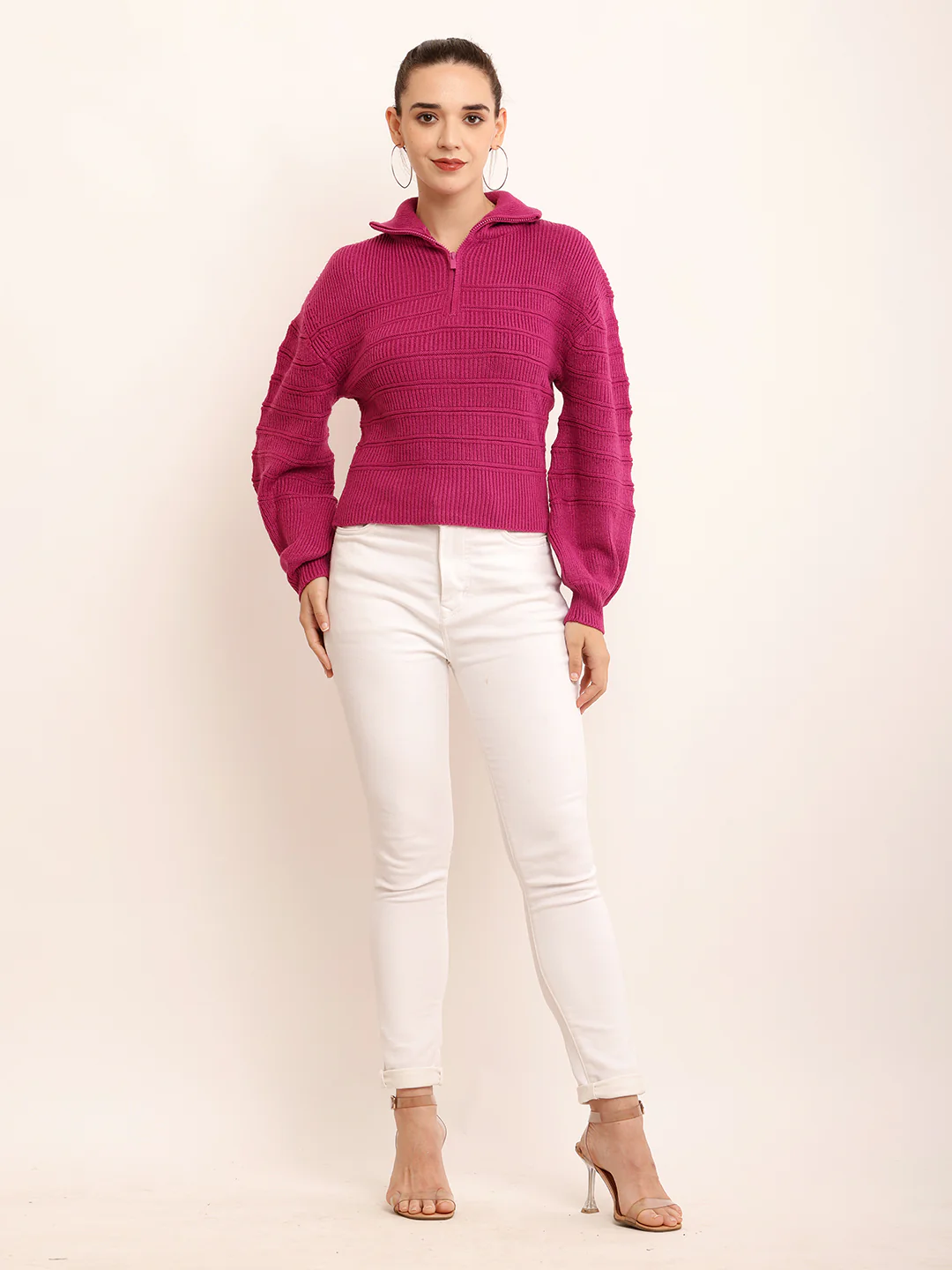 Women Solid Zip Pullover - Image 3