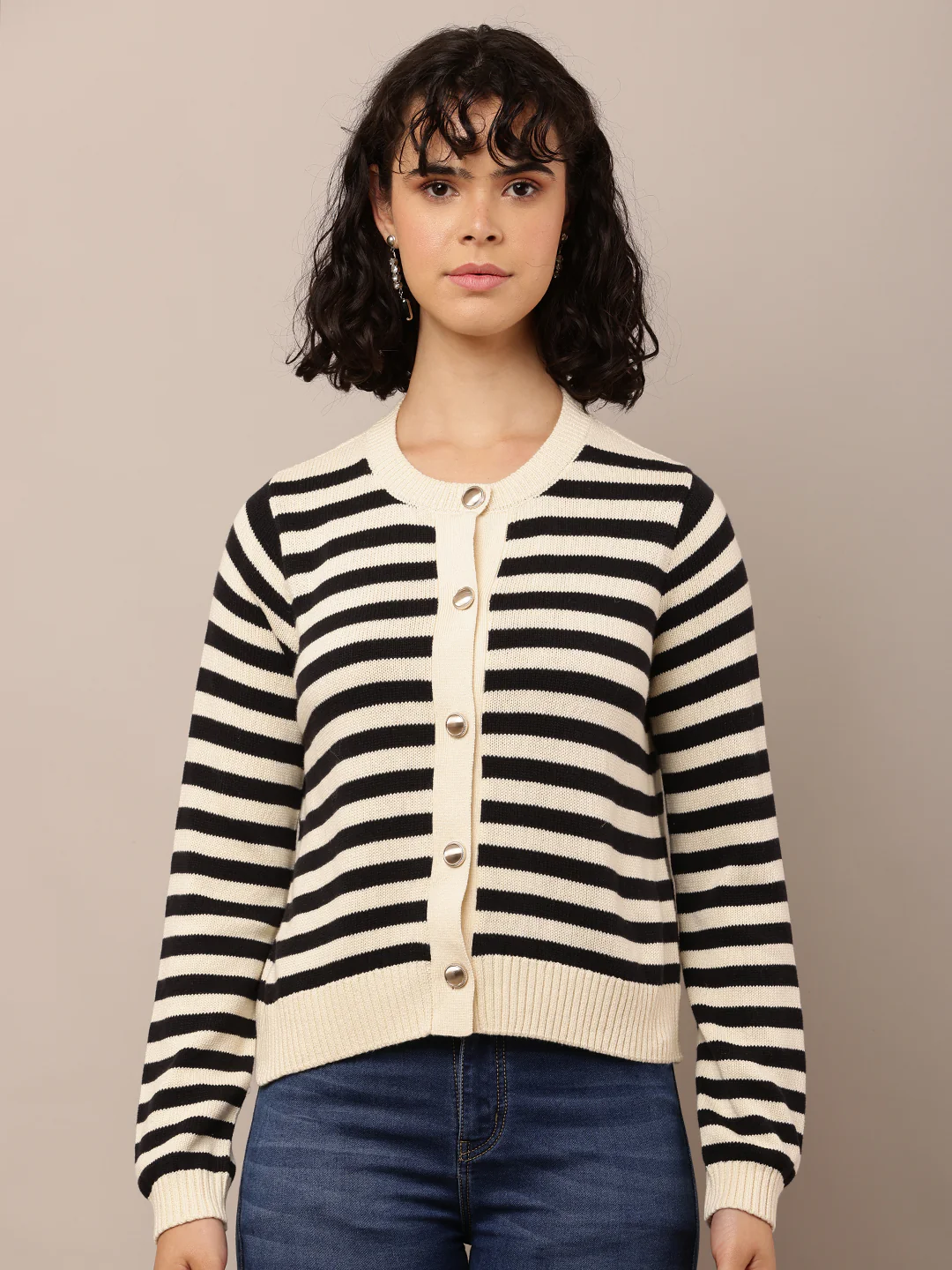 Women Striped Cotton Cardigan