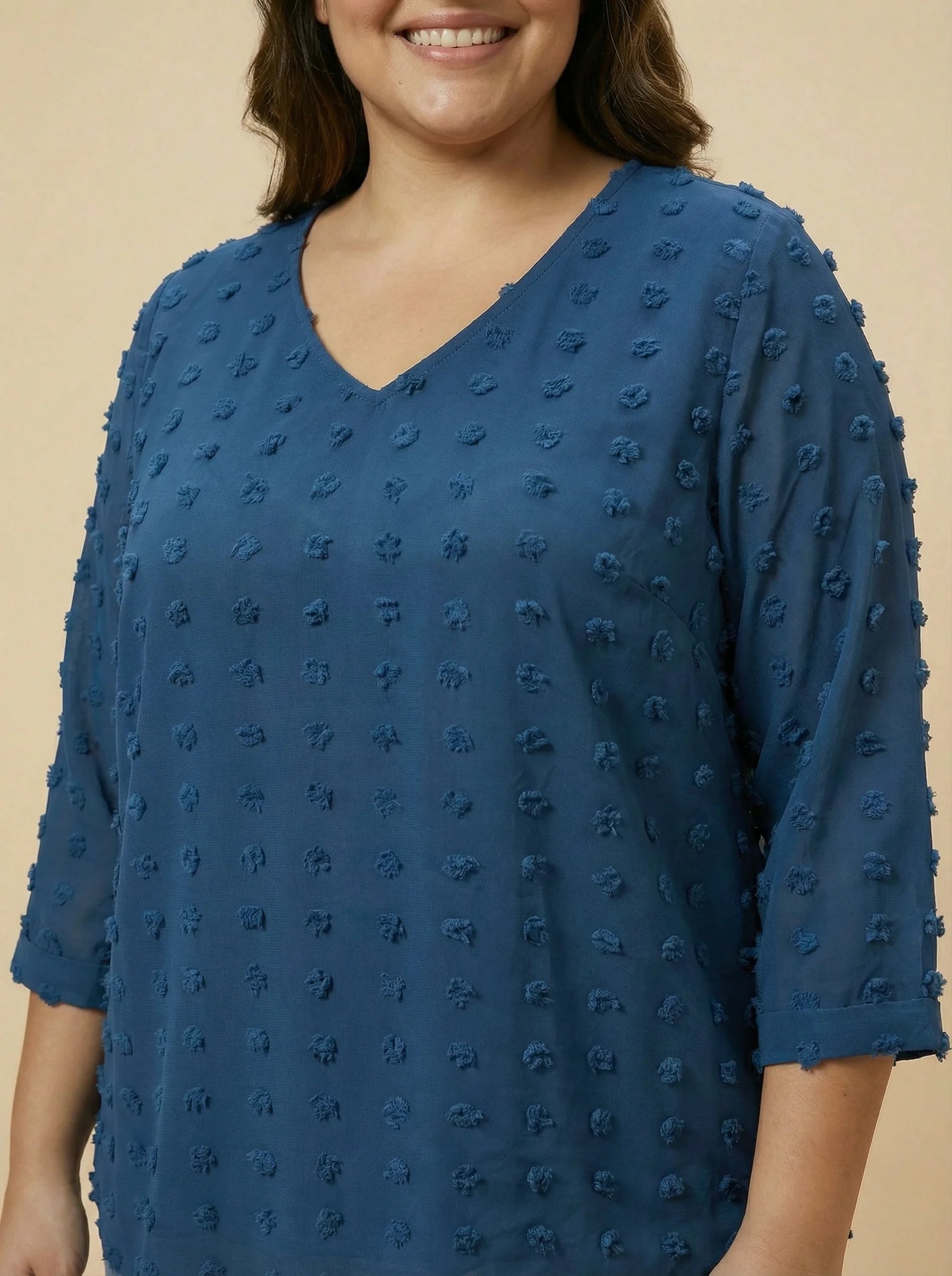 Women Teal Dobby V-Neck Top - Image 4