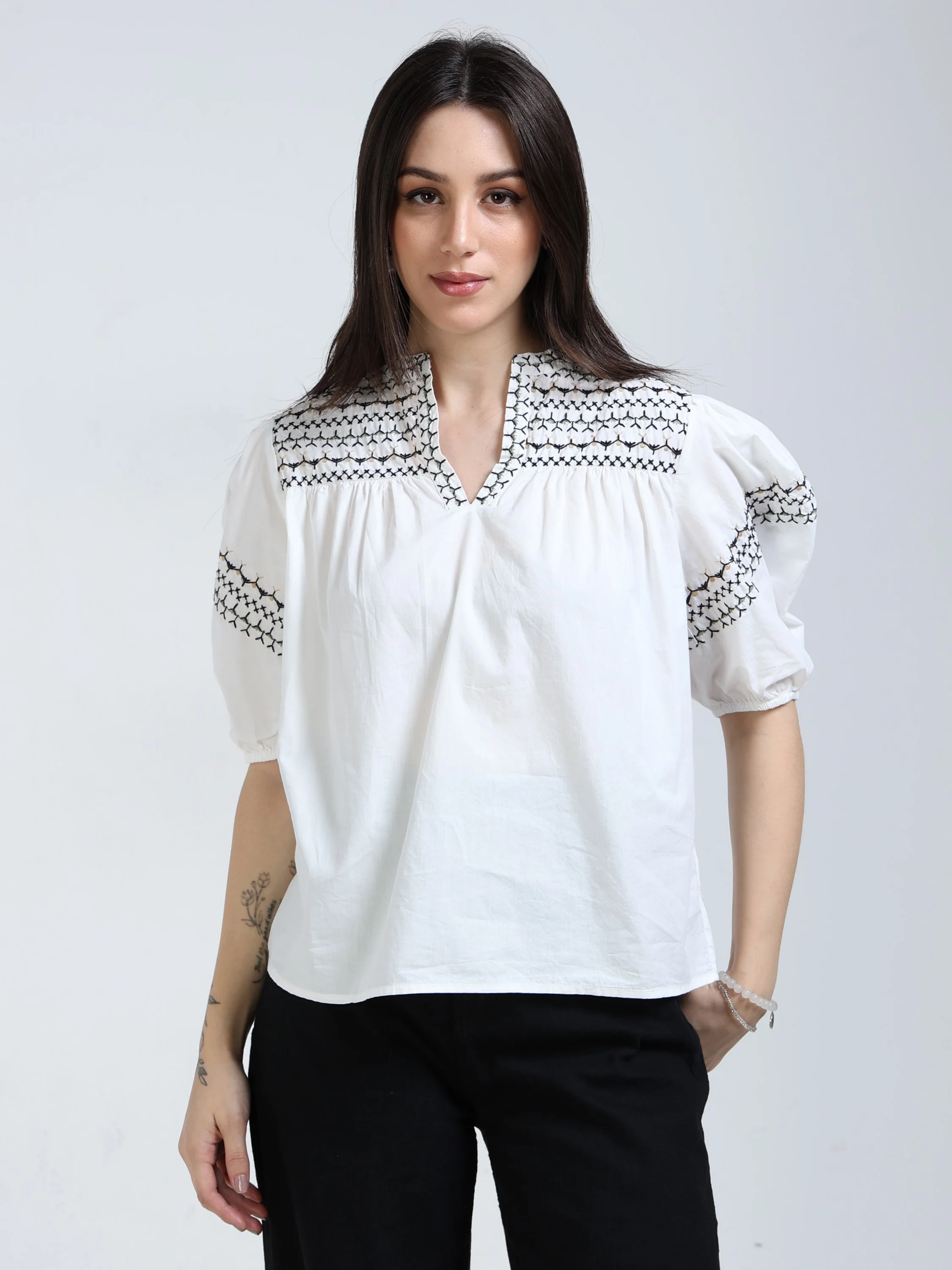 Women White Embroidery Top