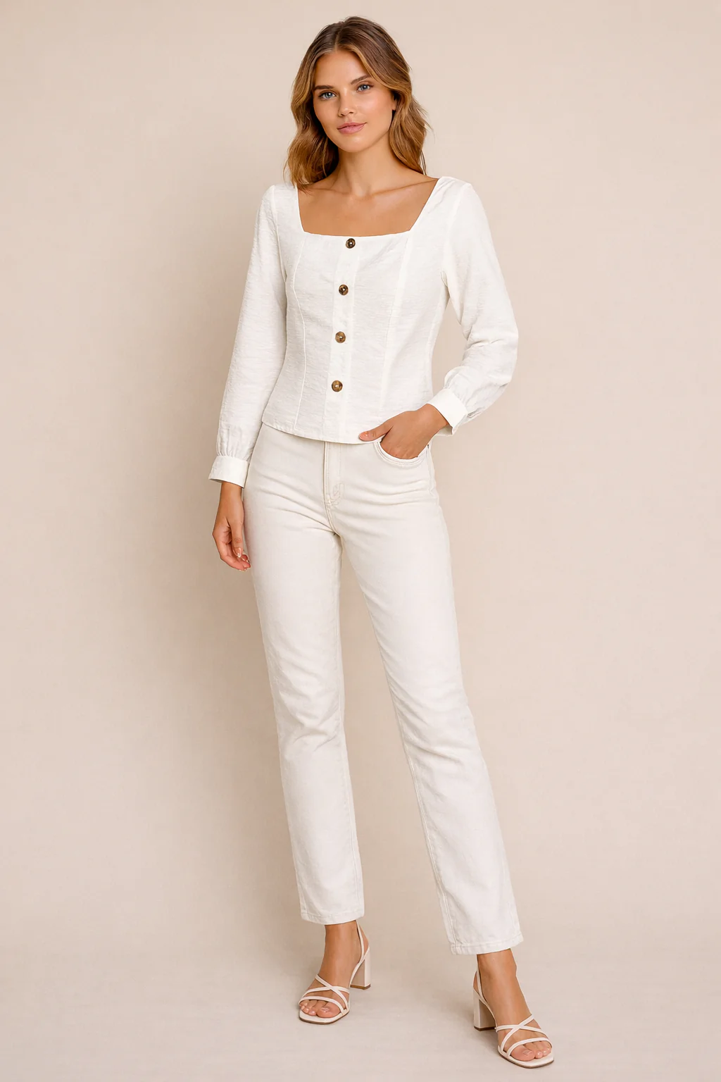 Women White Button Front Top - Image 4