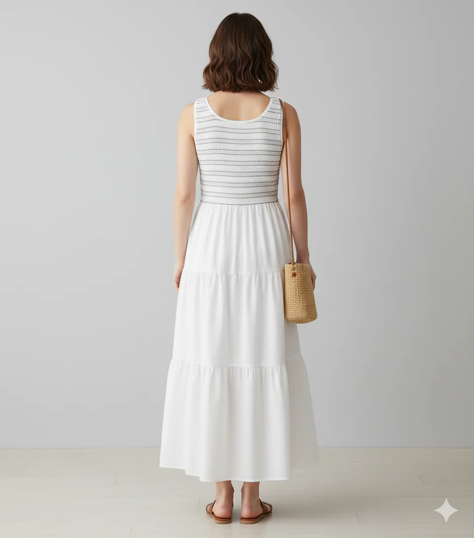 Women White Cotton Tiered Maxi Dress - Image 2