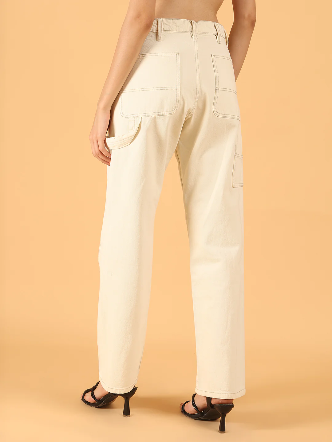 Women White Cotton Utility Straight Fit Pants - Image 4