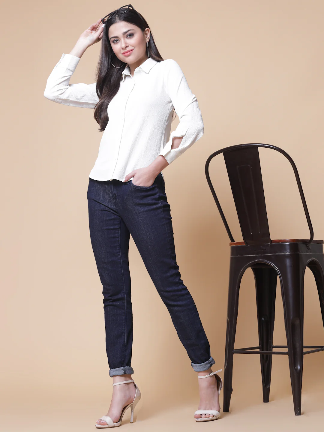Women White Crepe Odour Free Shirt - Image 2