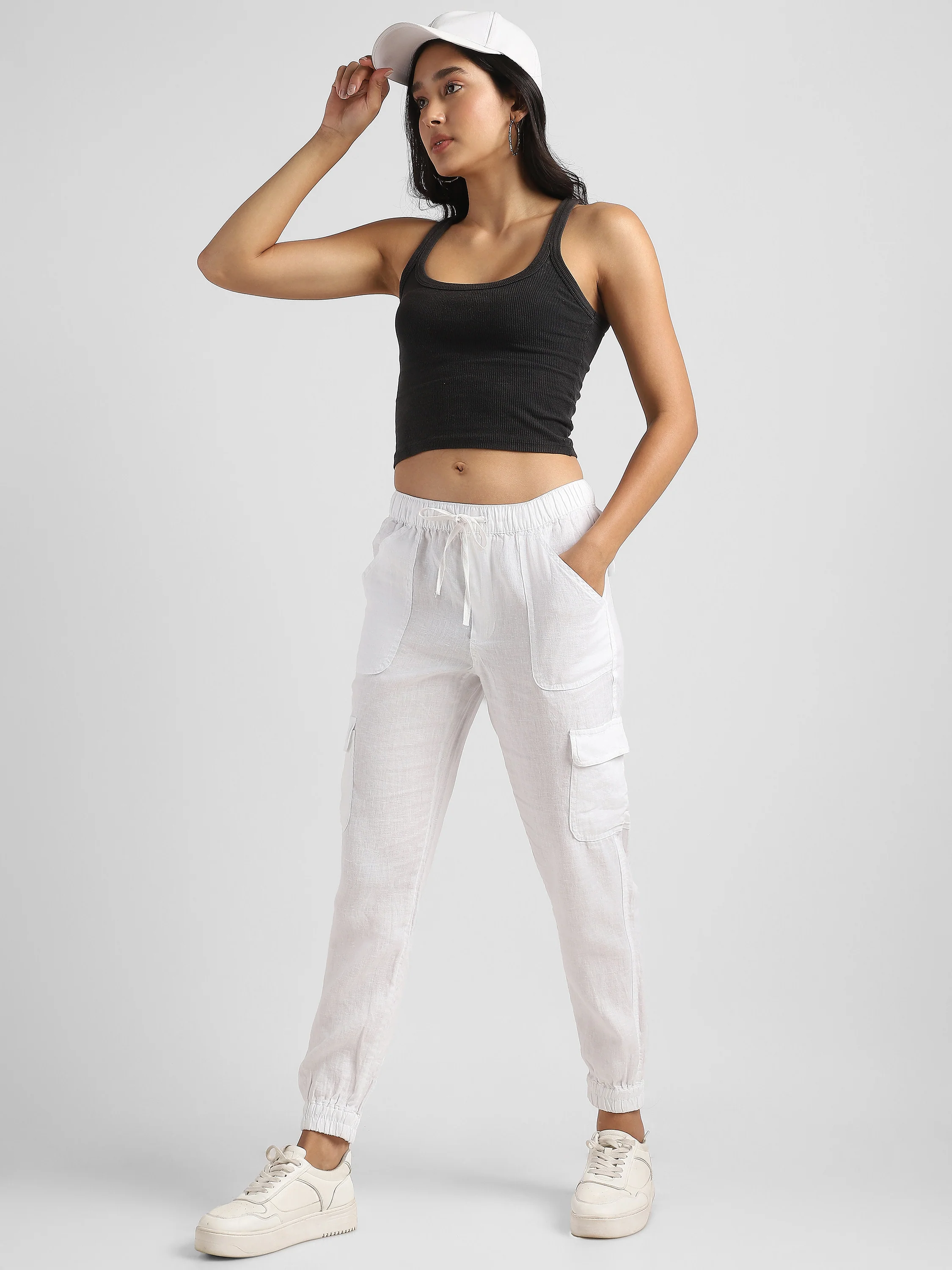 Women Linen Blend Cargo Jogger Pants - Image 2