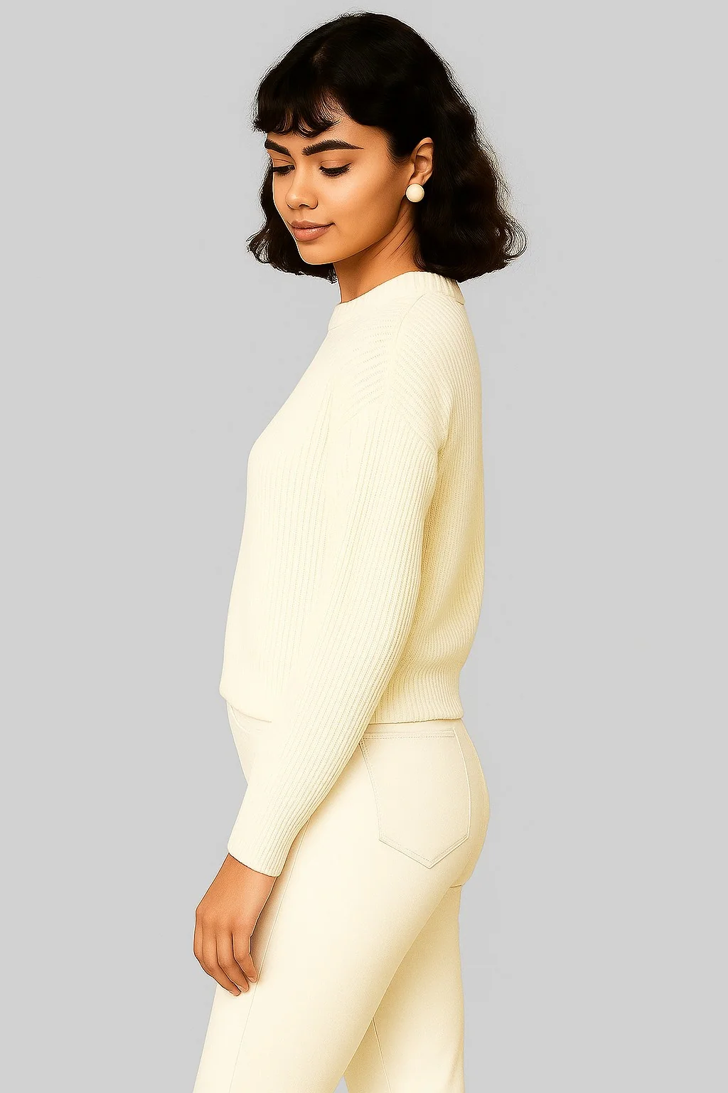 Women White Full Sleeve Sweater - Image 5