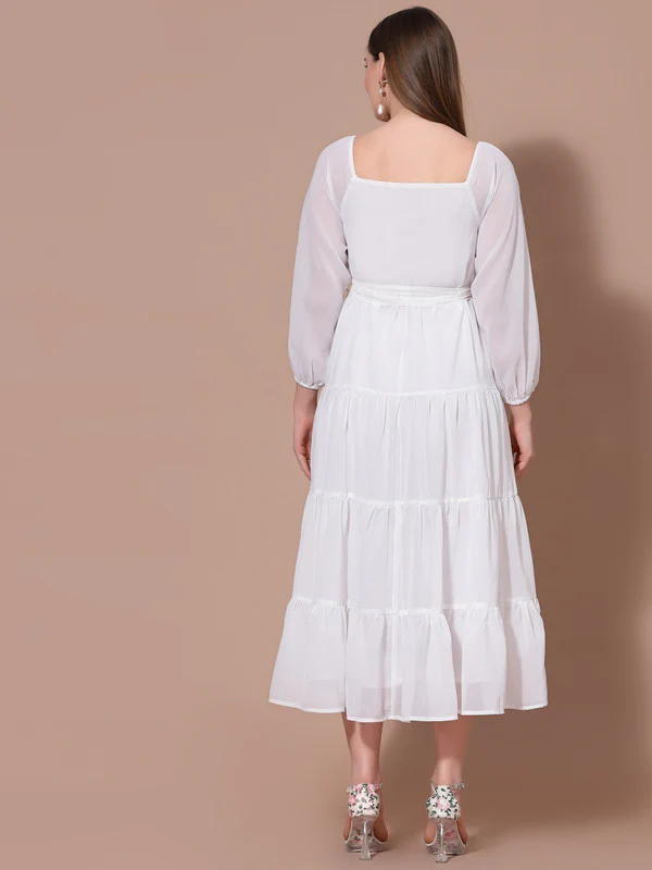 Women White Georgette Odor-Free Dress