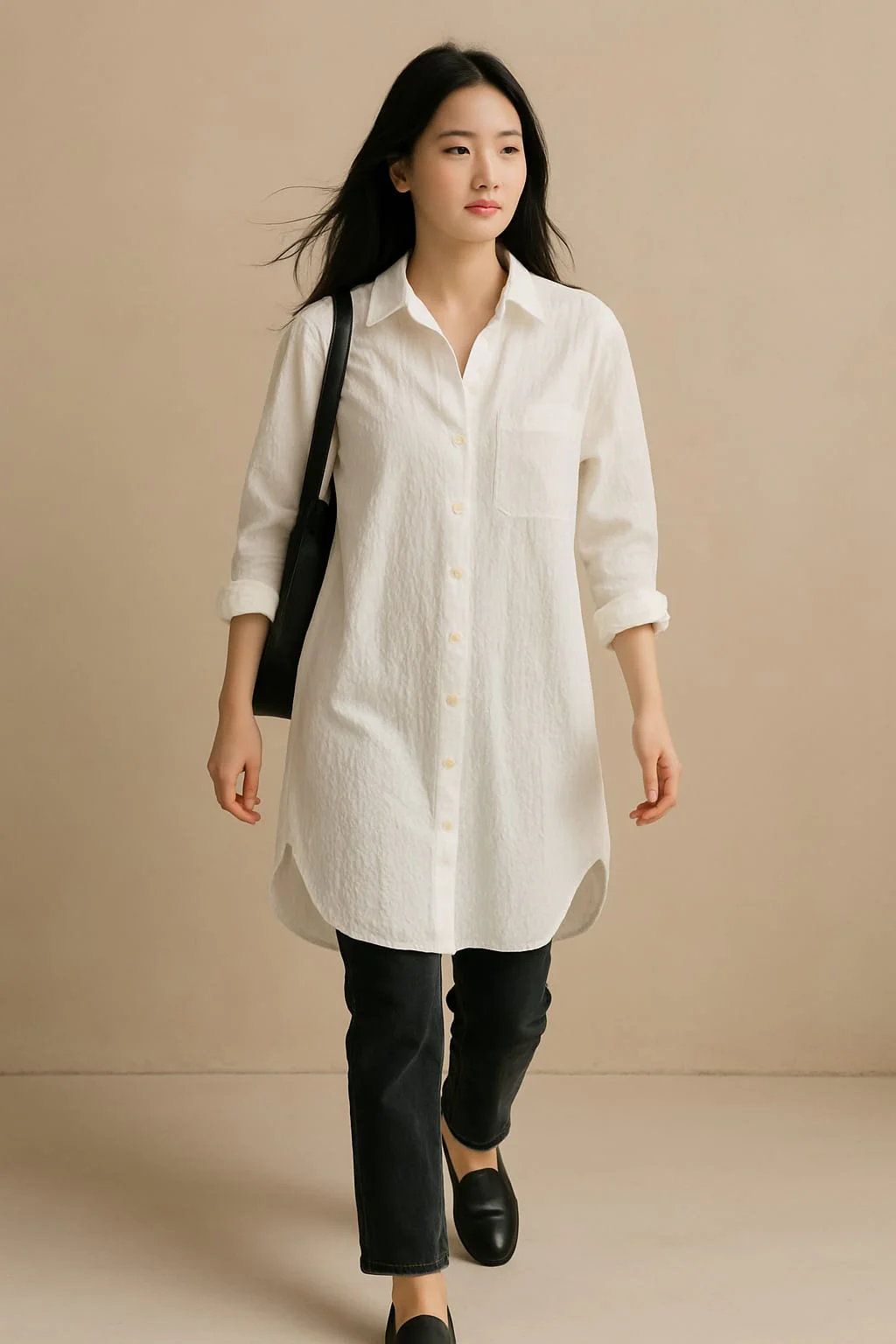 Women White Longline Shirt Tunic