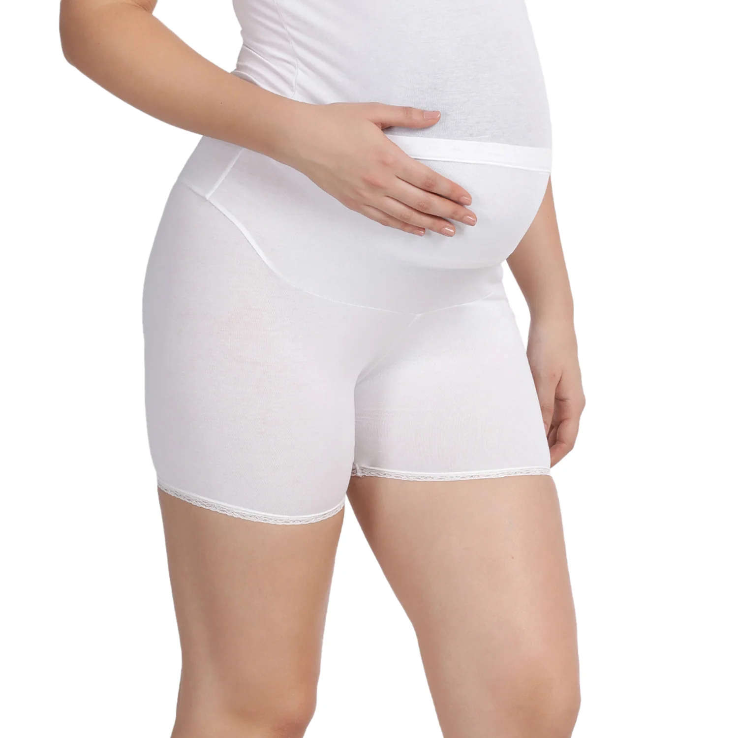 Women White Maternity Lace Shorts - Image 4