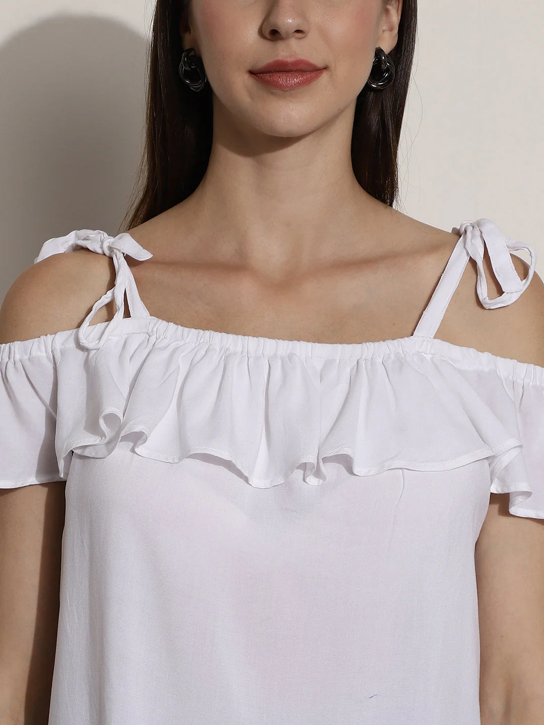 Women White Open Shoulder Top - Image 3