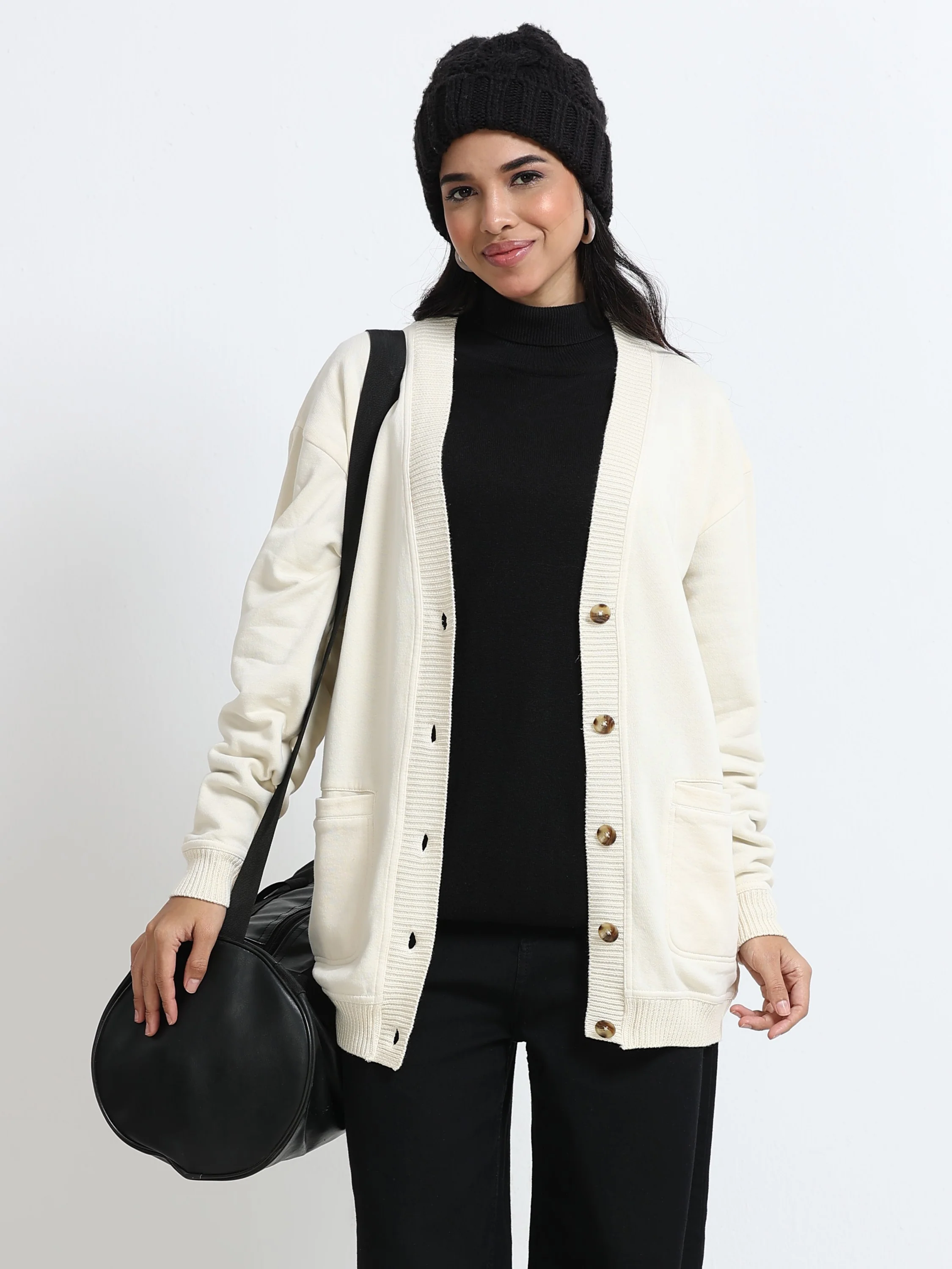 Women Off-White Oversized Cardigan