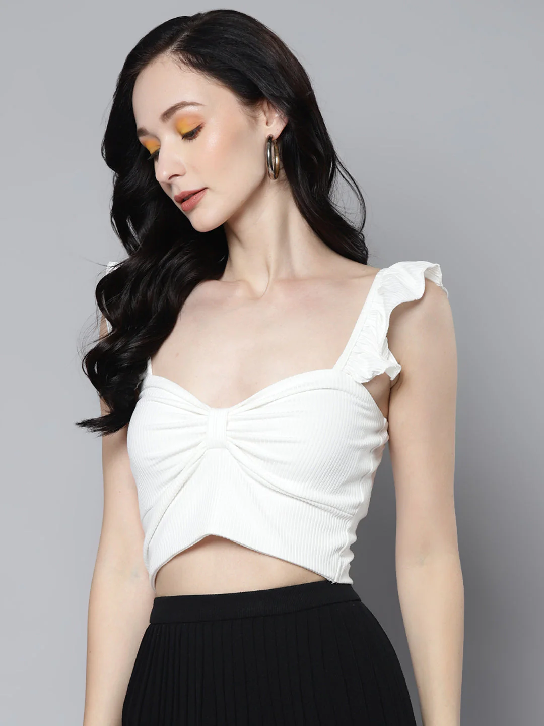 Women White Rib Crop Top - Image 4
