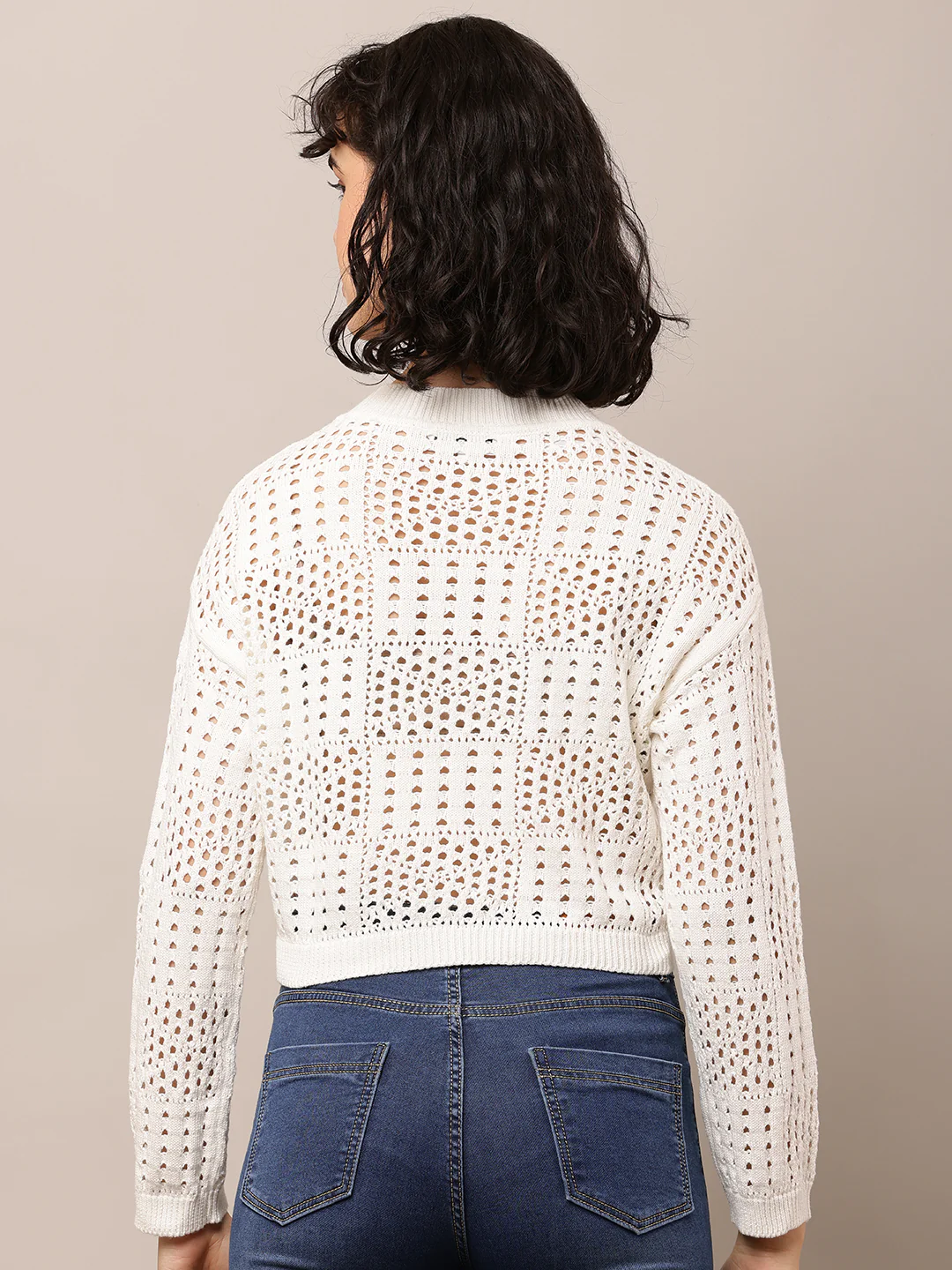 Women White Round Neck Cotton Cardigan - Image 4