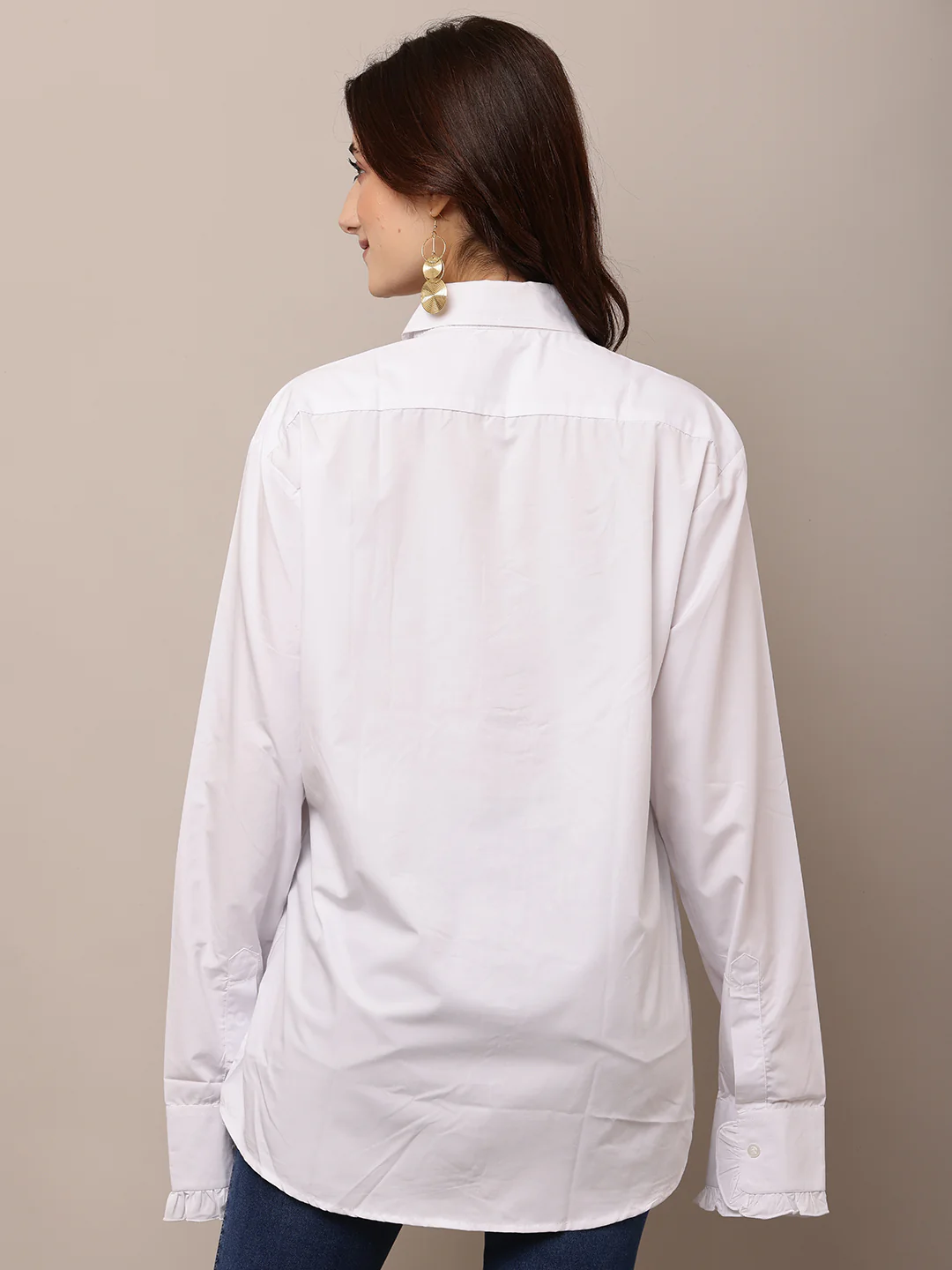 Women White Ruffle Shirt with Full Sleeves - Image 4