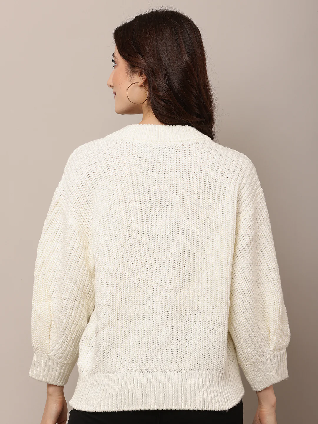 Women White V-Neck Full Sleeve Cardigan - Image 4