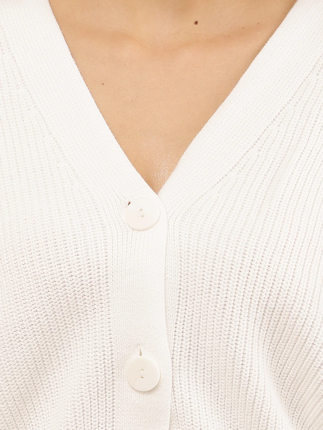 Women White V-Neck Knit Cardigan with Sleeves - Image 5