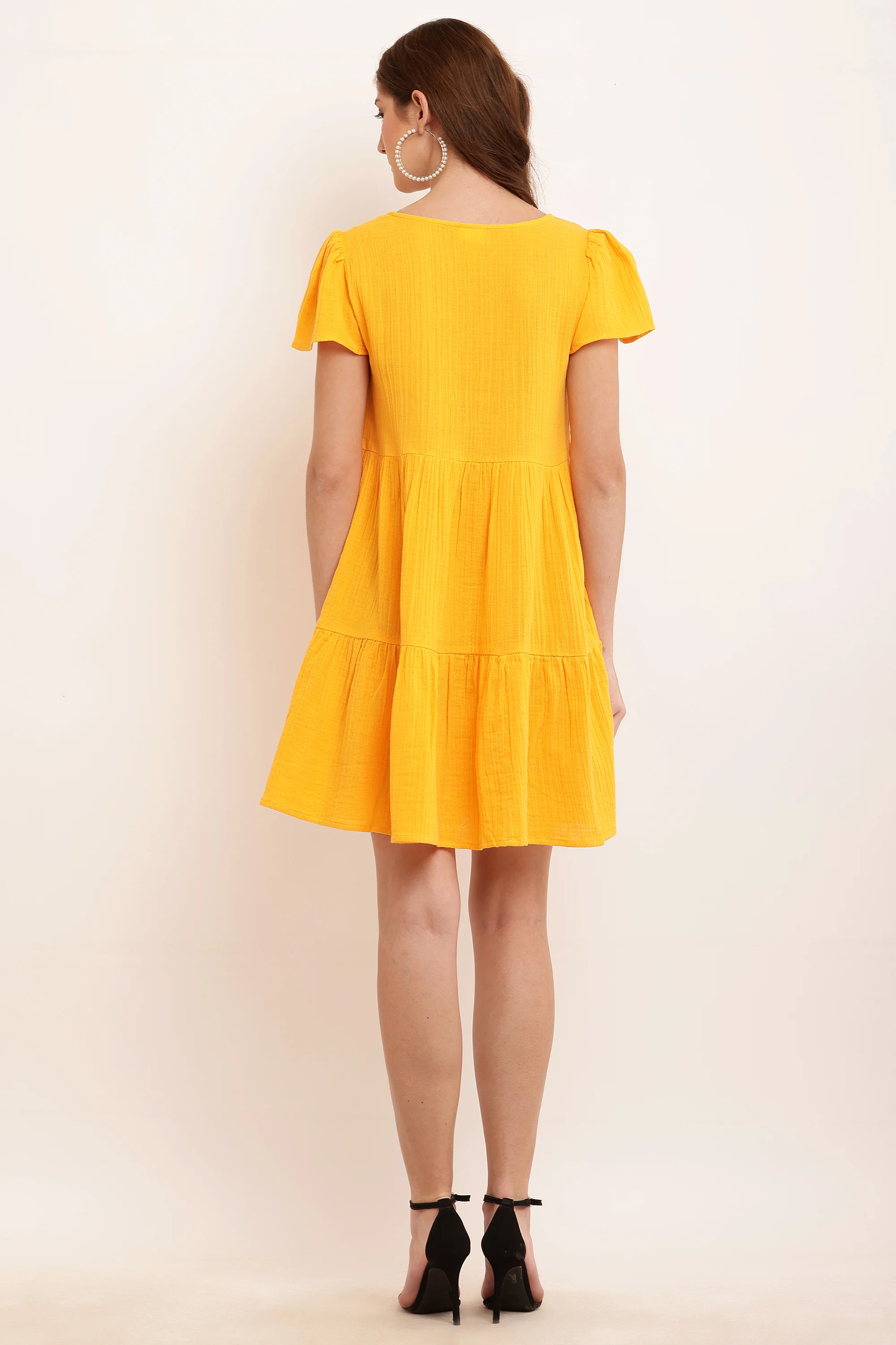 Women Yellow Puff Sleeve Dress - Image 5