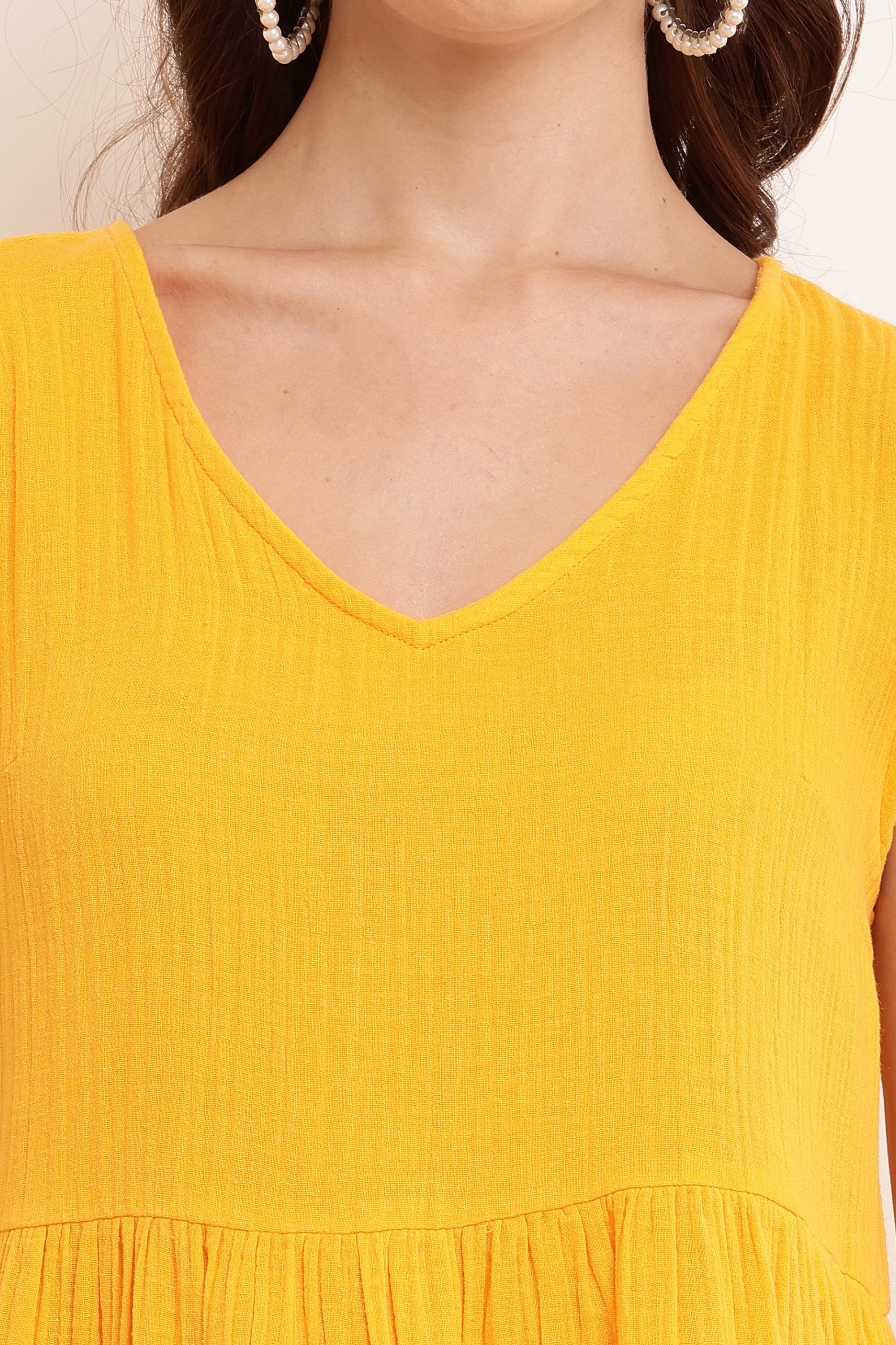 Women Yellow Puff Sleeve Dress - Image 6