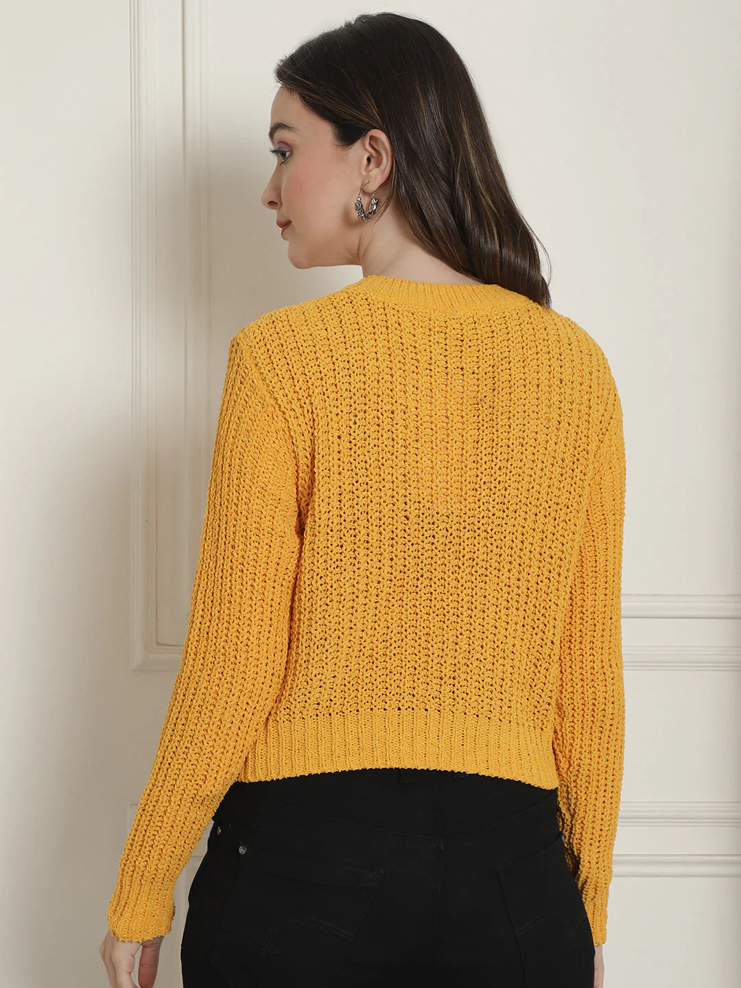 Women Yellow Viscose Sweater - Image 3