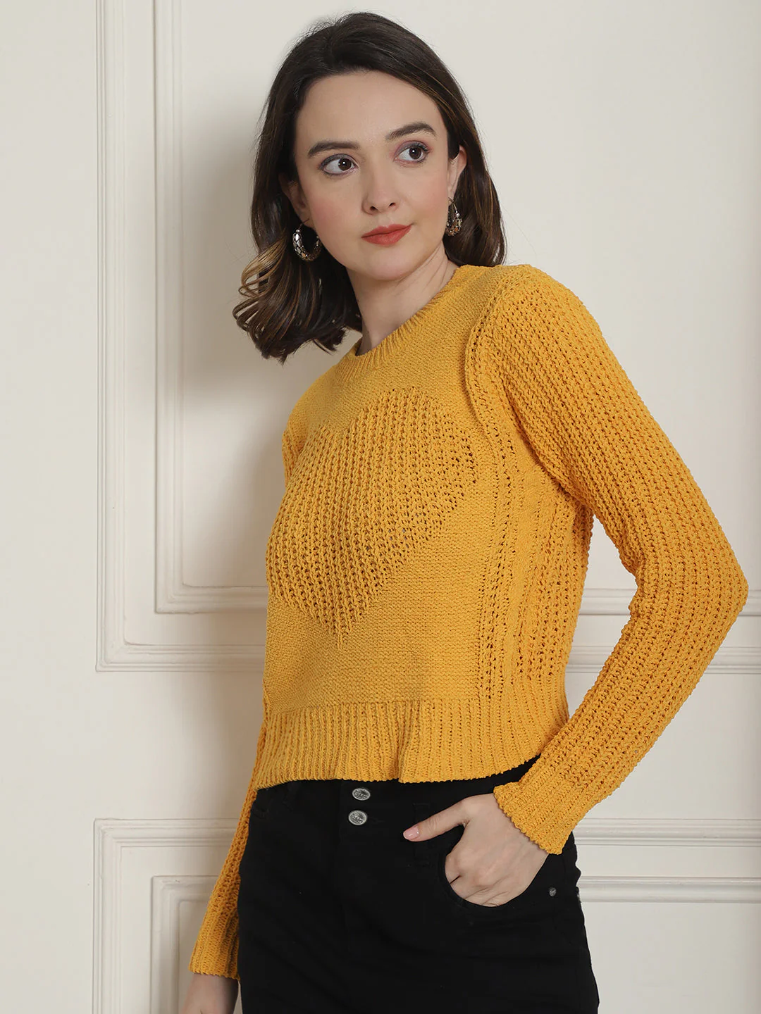 Women Yellow Viscose Sweater - Image 4