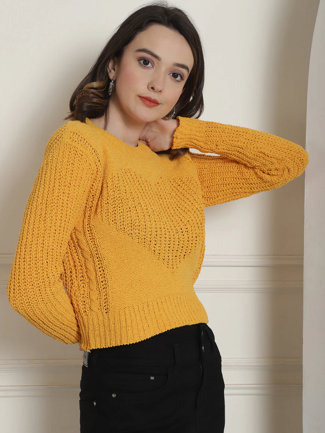 Women Yellow Viscose Sweater - Image 5