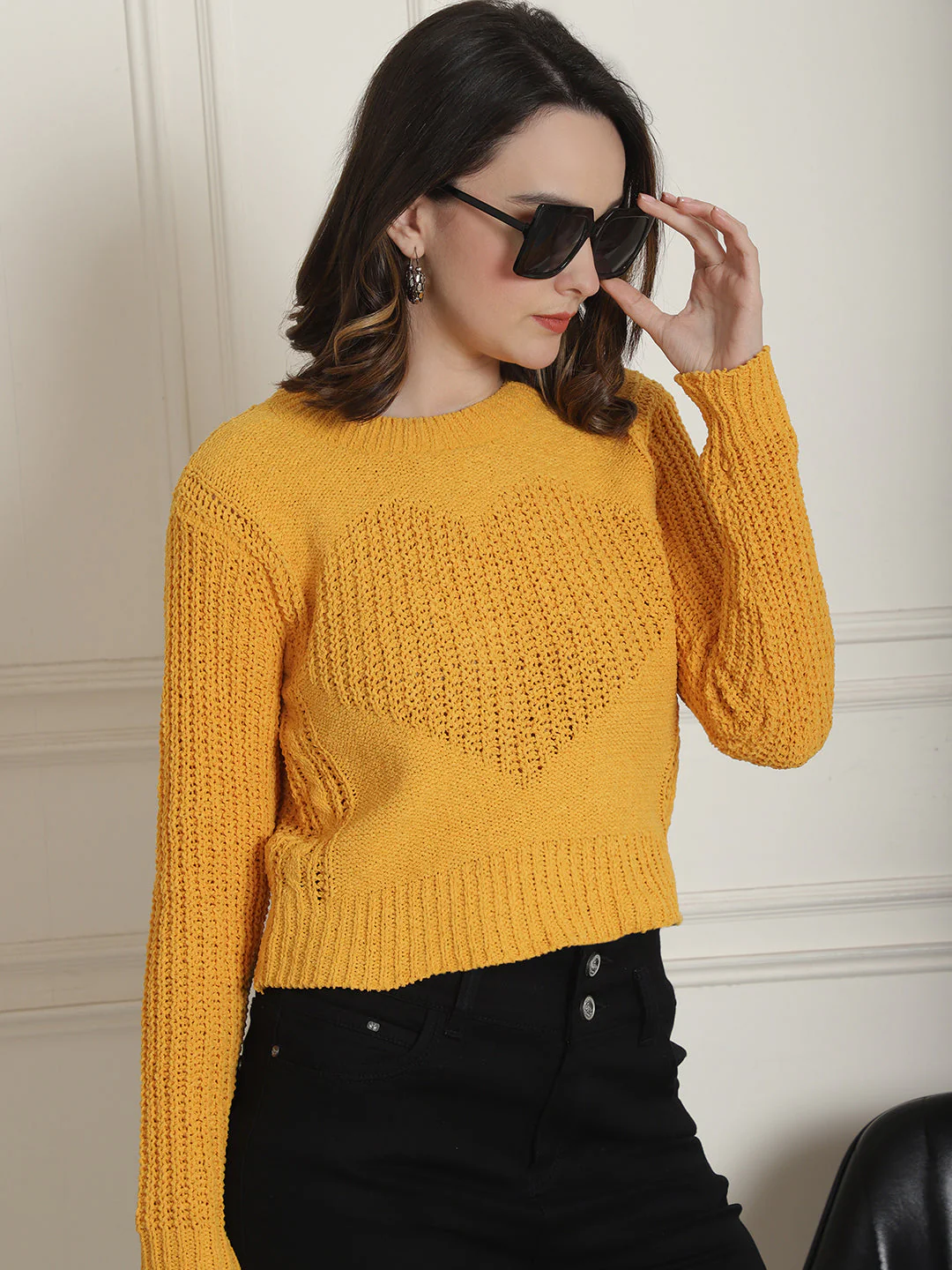 Women Yellow Viscose Sweater - Image 6