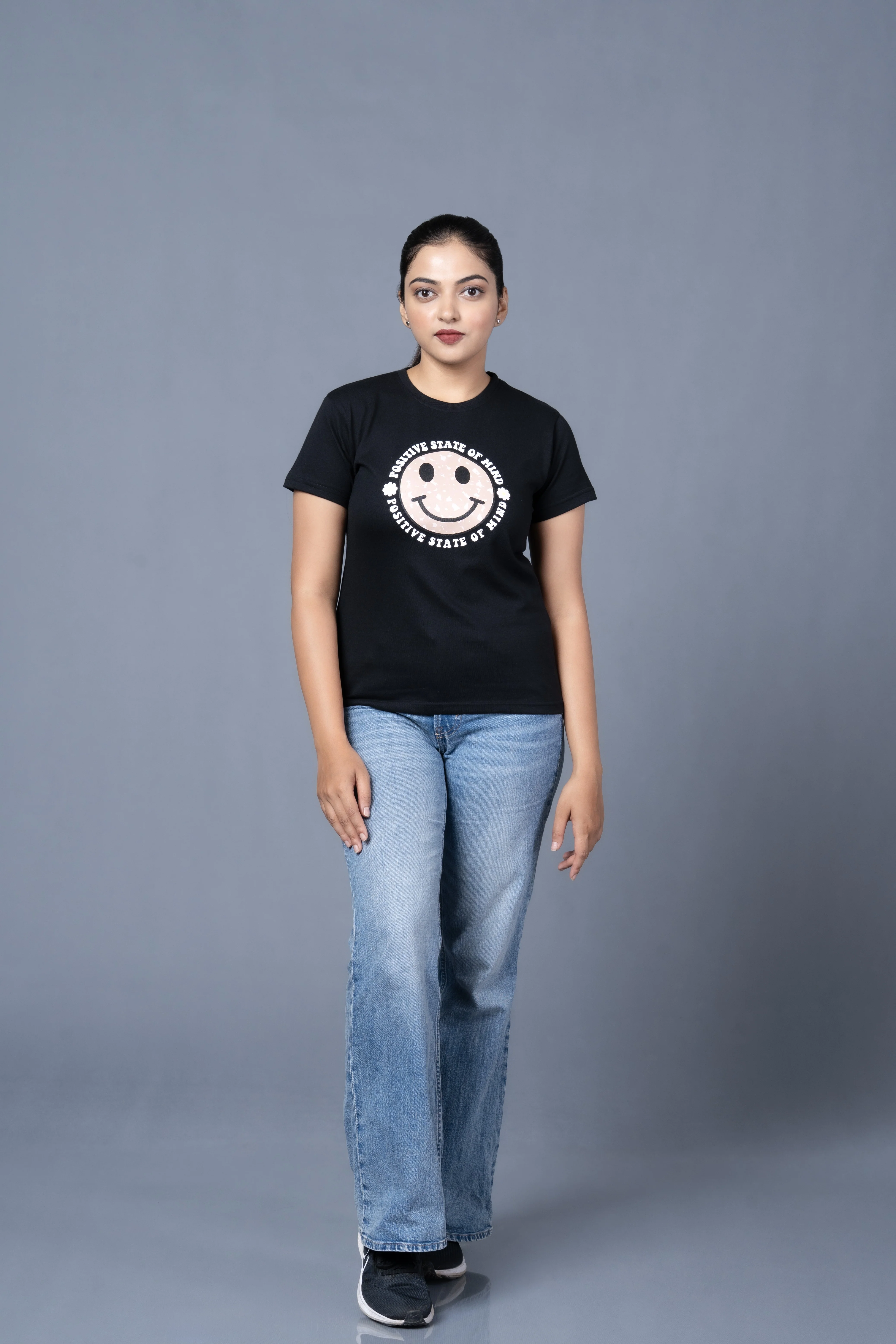 Women Black Cotton Tshirt