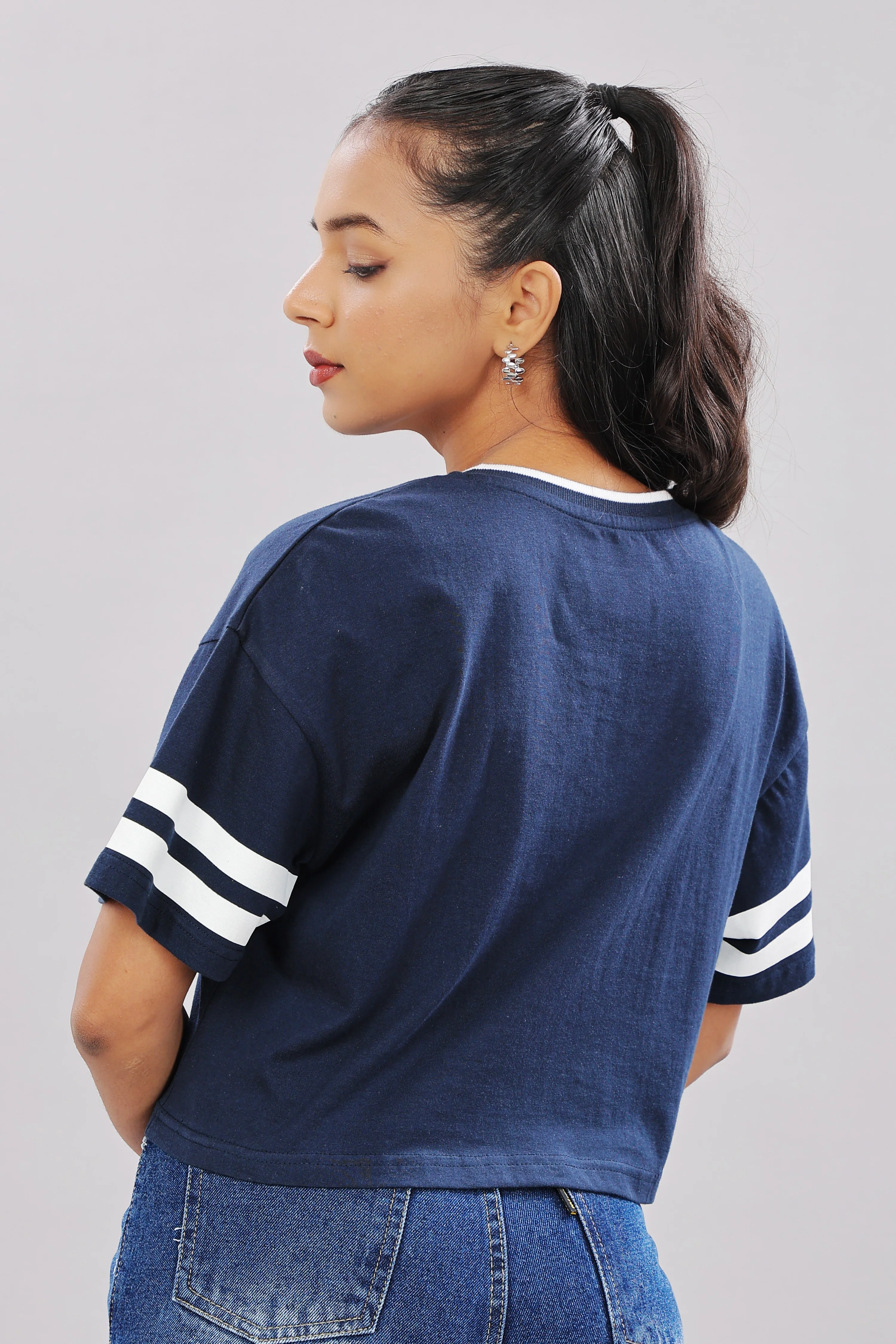Women Printed Blue Cotton Tshirt - Image 2