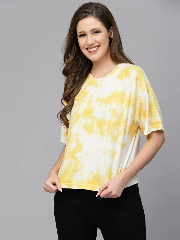Women Yellow Odour Free Tie & Dye T-shirt