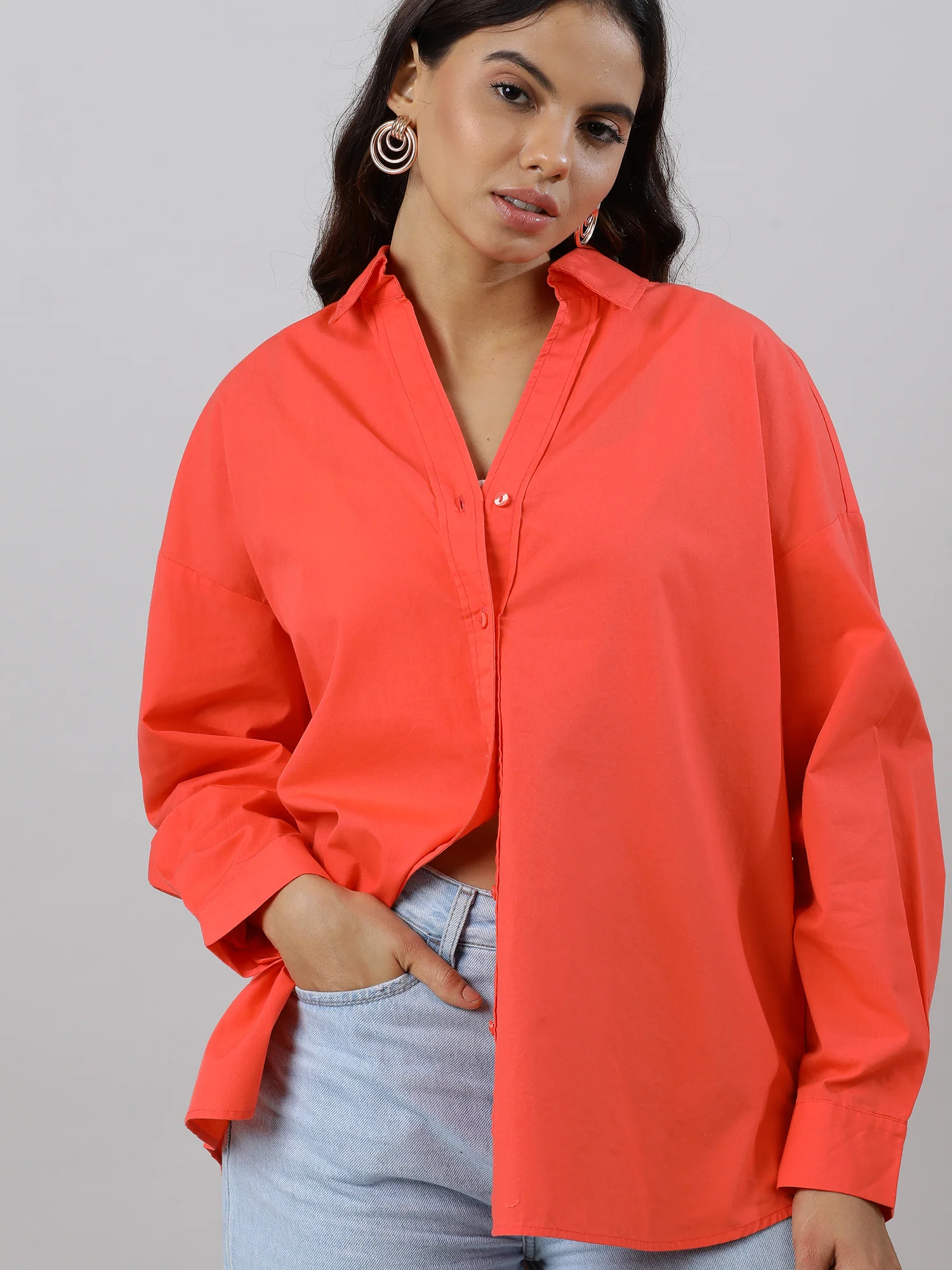 Zesty Orange Oversize Drop Shoulder Shirt